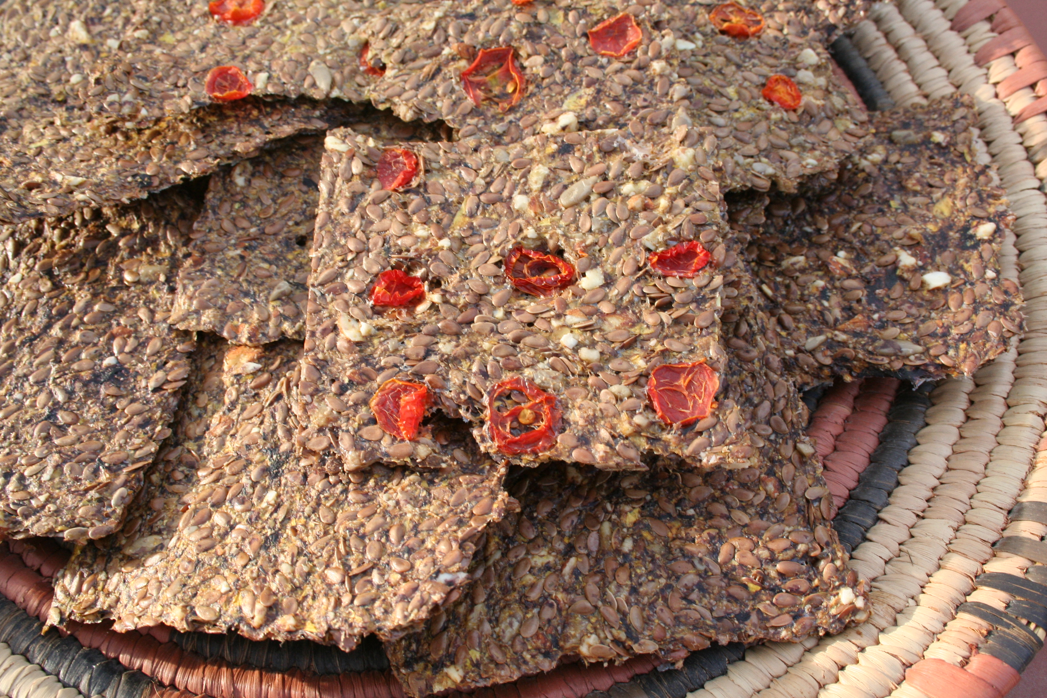 Savory Squash Crackers in basket.