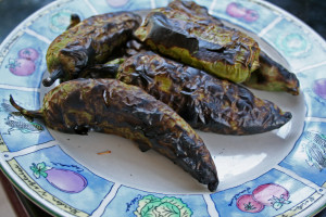 Roasted Green Chiles on a plate.