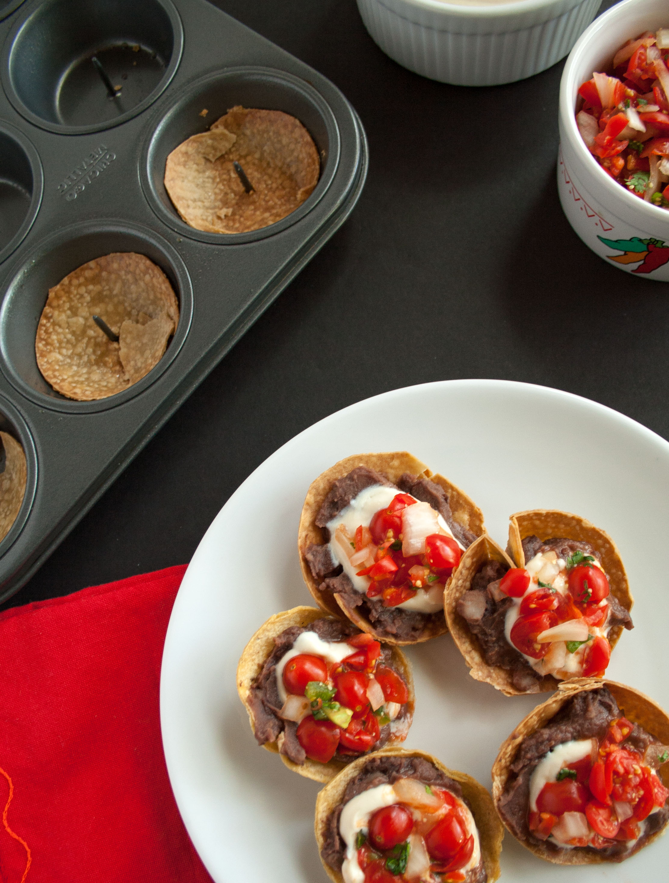 Mini Bean Tostadas on plate.