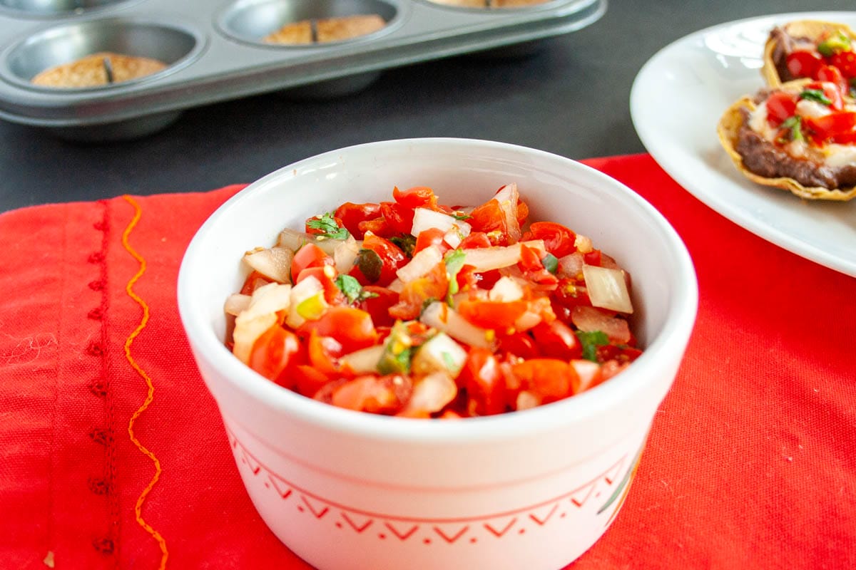 Pico de Gallo in a ramekin.
