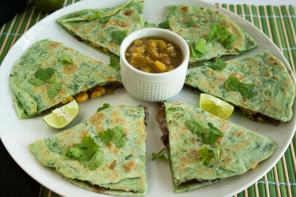 Black Bean and Corn Vegan Quesadilla on a plate.