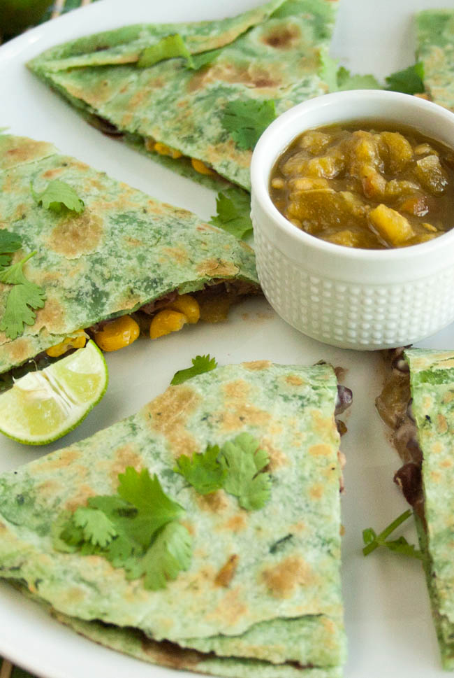 Black Bean and Corn Vegan Quesadilla on plate.