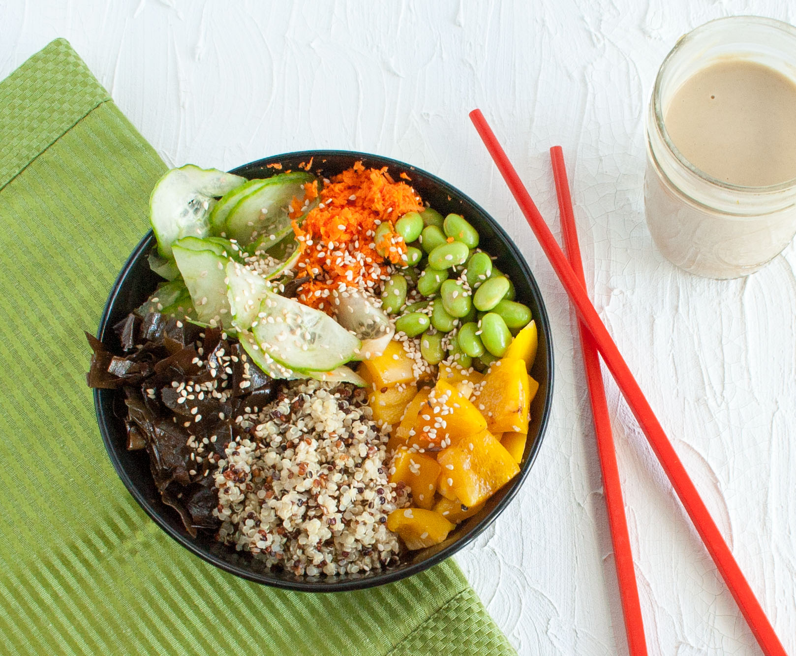 Edamame Quinoa Buddha Bowl with chopsticks.