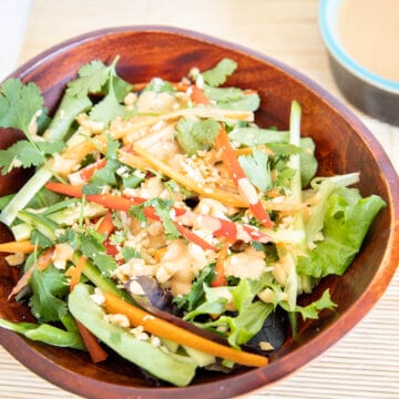 Thai Salad in a wood bowl.