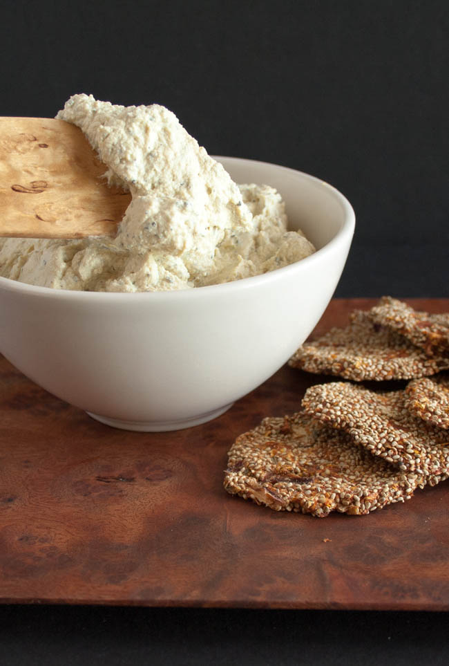 Tofu Ricotta close up with crackers.