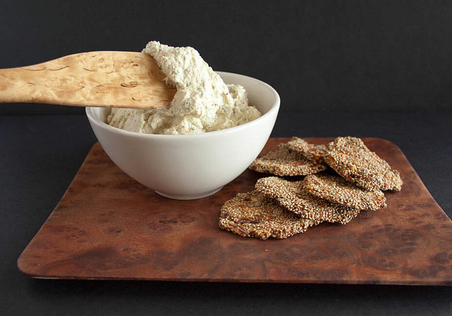 Vegan Tofu Ricotta with pizza crackers.