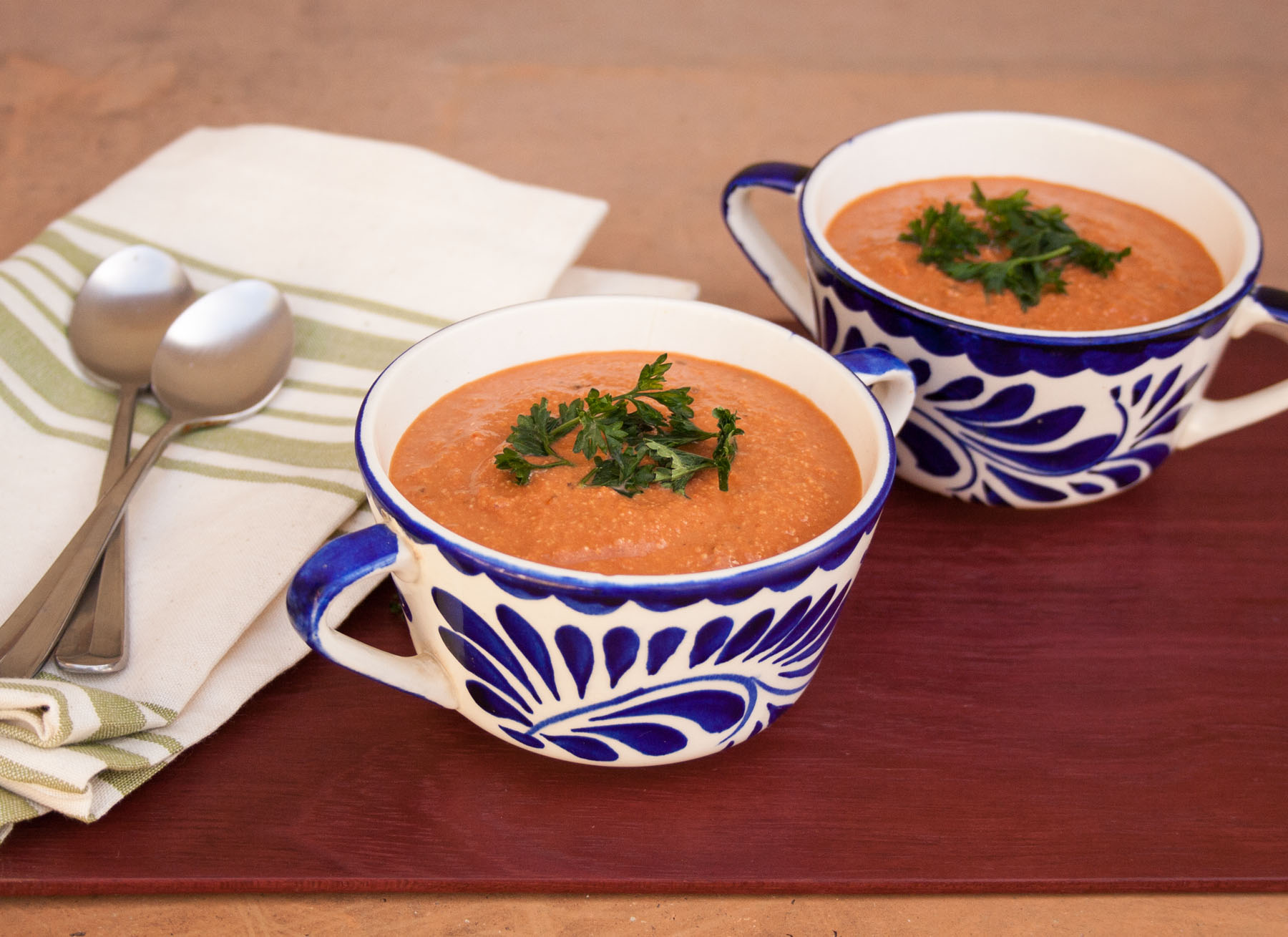 Balsamic Tomato Soup in soup cups.