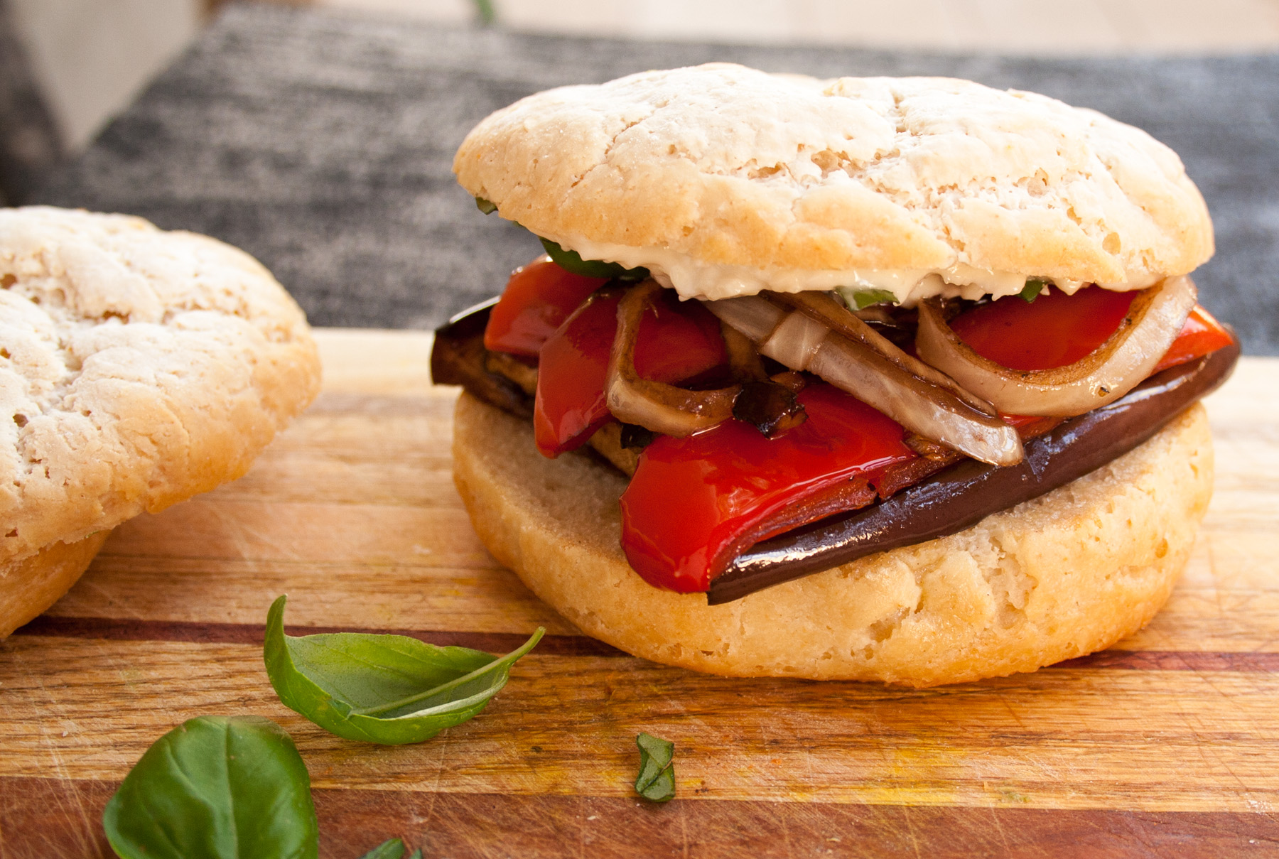 Balsamic Roasted Vegetable Sandwich close up.