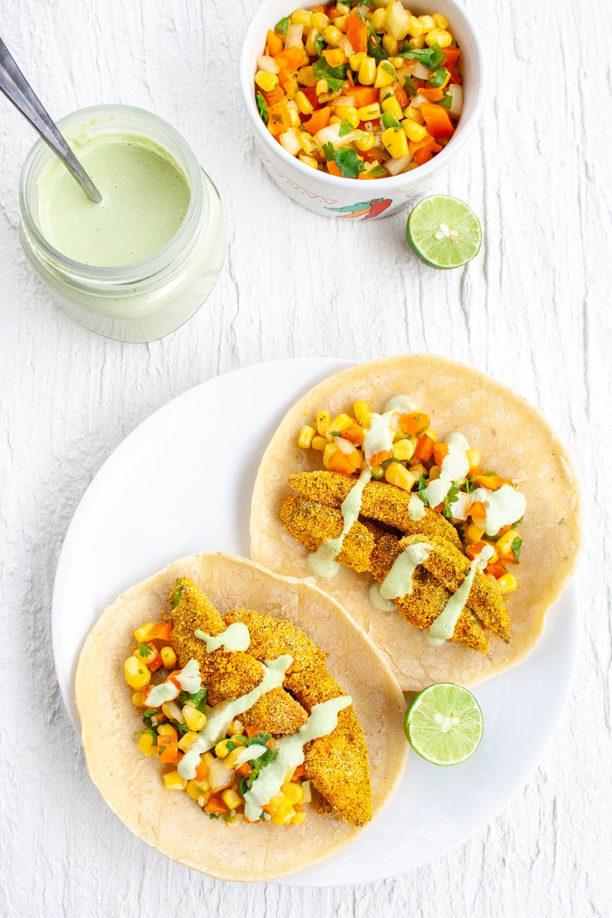 Cornmeal Baked Avocado Tacos birds eye view.