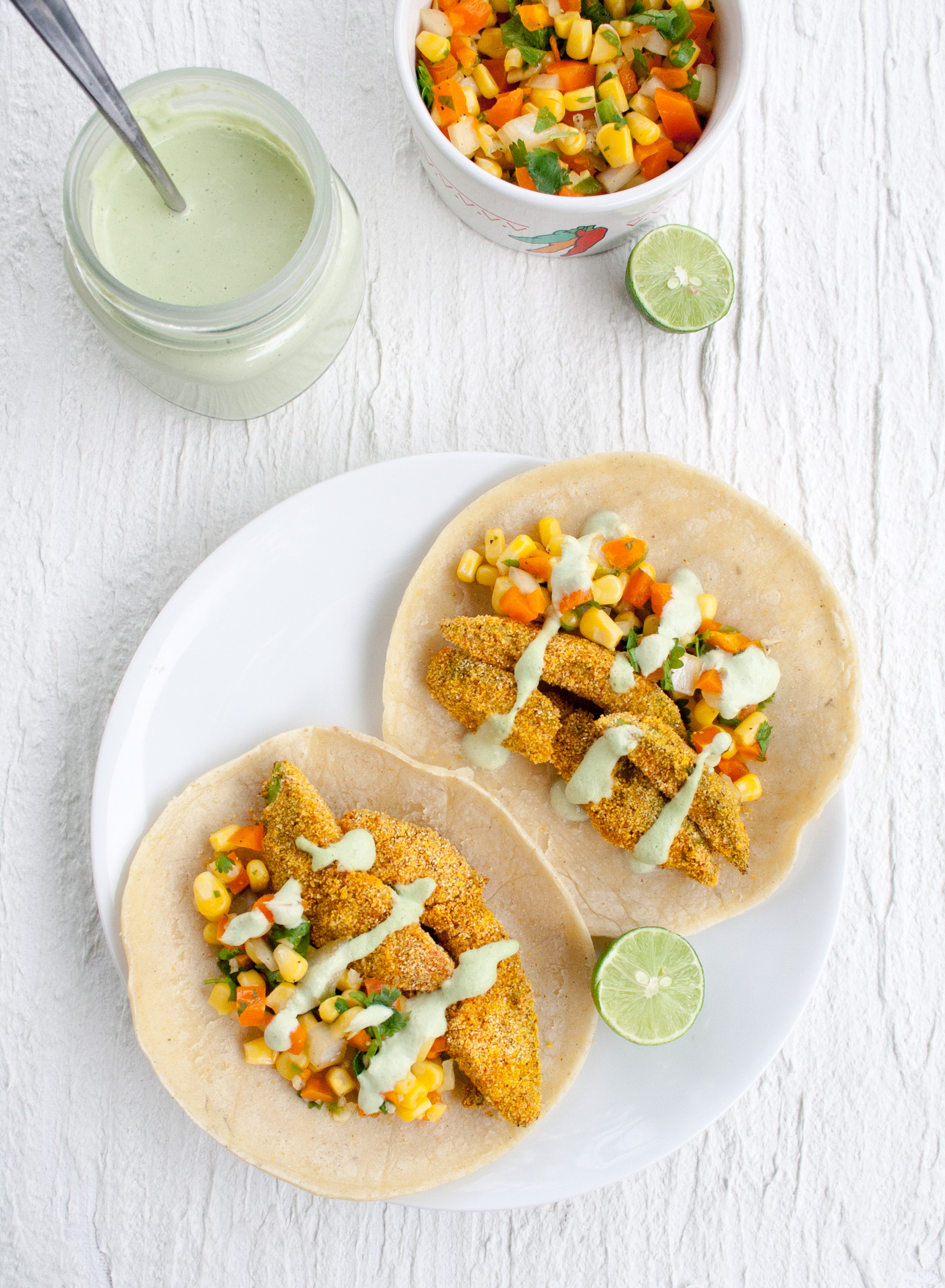 Cornmeal Baked Avocado Tacos birds eye view