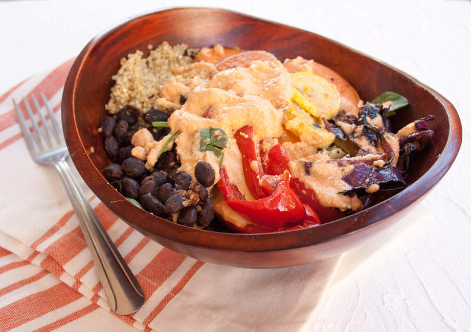 Southwestern Buddha Bowl close up with dressing.