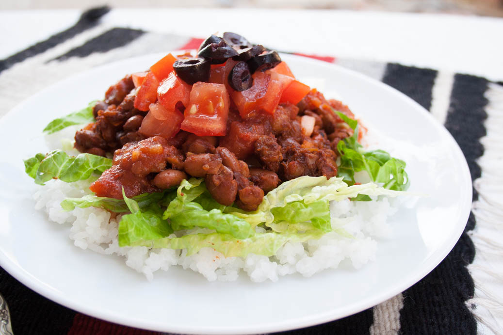 Vegan Taco Rice (Takoraisu) on a plate.