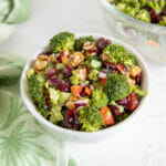 Vegan Broccoli Salad with Dried Cranberries in a bowl.