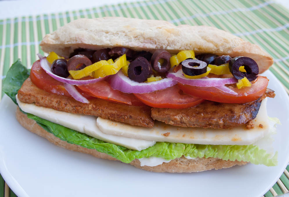 Vegan Submarine Sandwich close up.