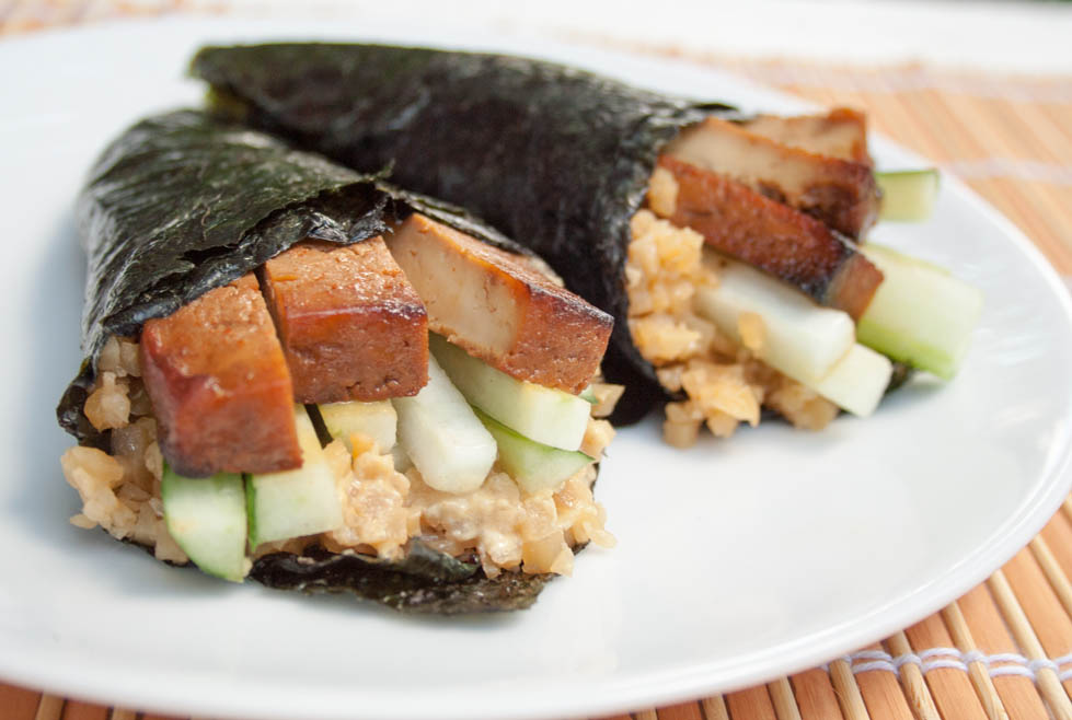 Baked Tofu Temaki Sushi with Cauliflower Rice