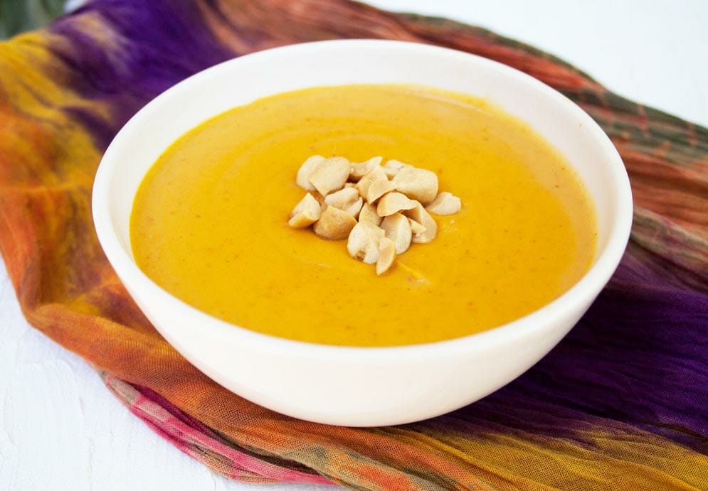 Peanut Butter Pumpkin Soup close up.