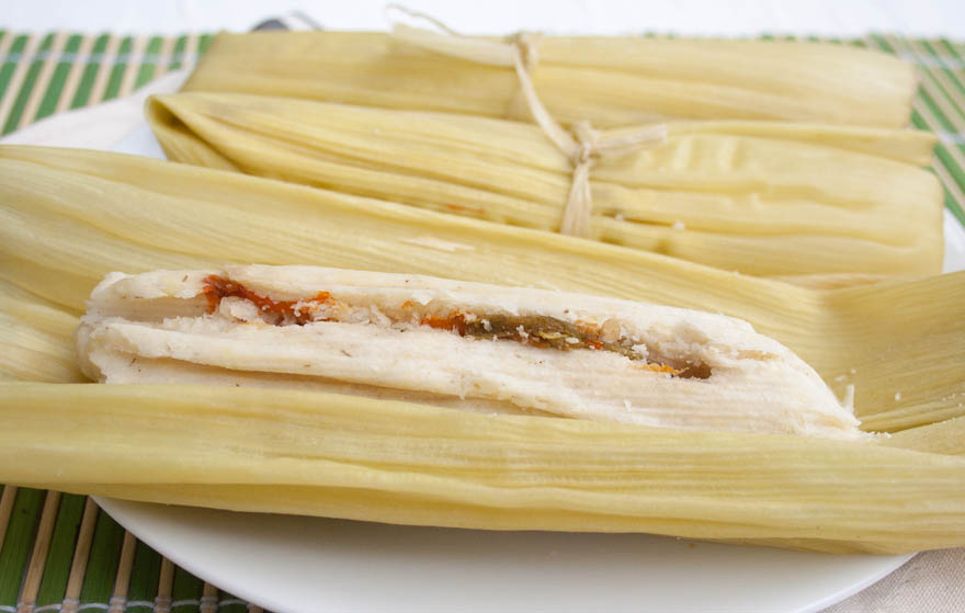 Green Corn Tamales close up. 