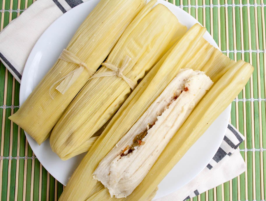 Vegan Green Corn Tamales (Tamales de Elote) on plate