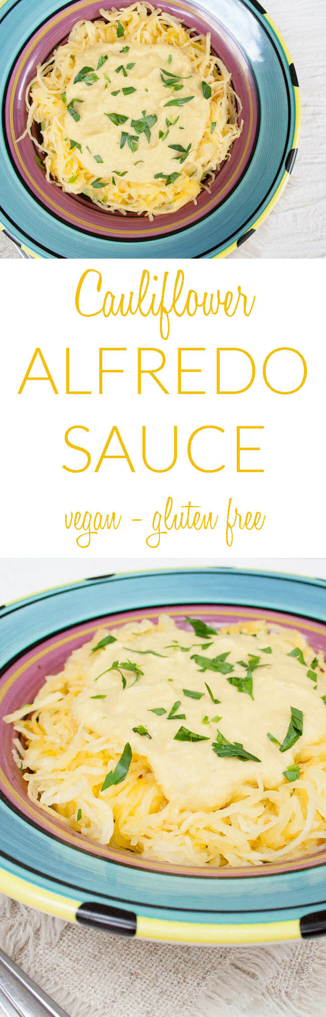 Cauliflower Alfredo Sauce collage photo with text.