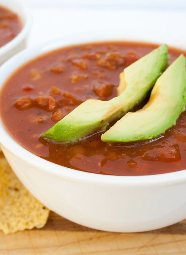 3 Ingredient Vegan Chili close up.