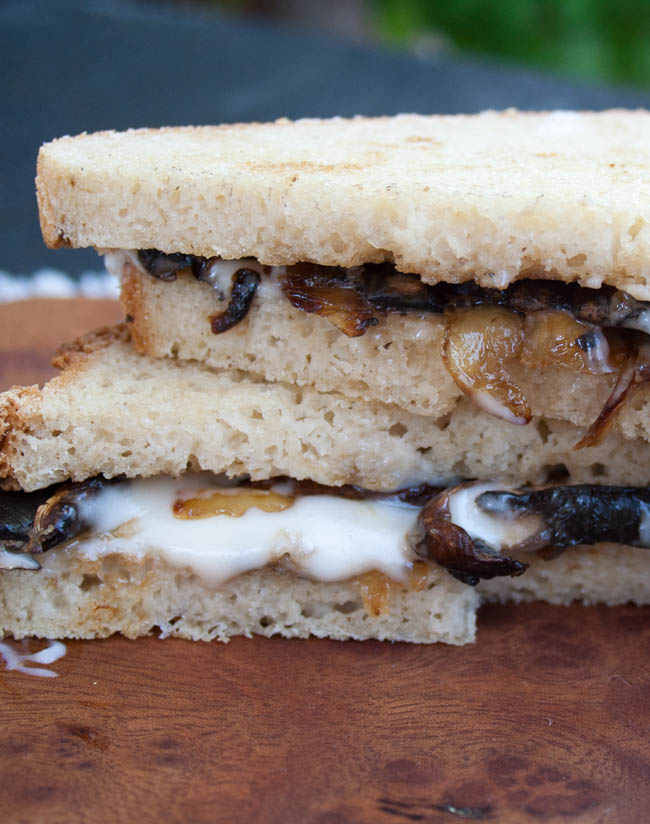 Vegan Caramelized Onion and Mushroom Grilled Cheese stacked