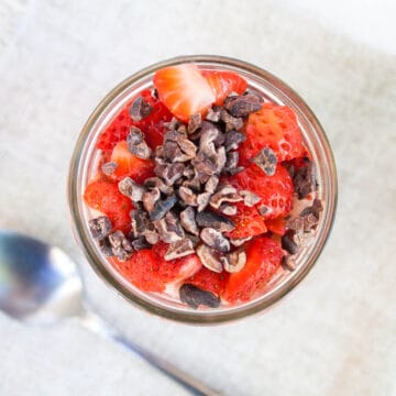 Neapolitan Chia Pudding with spoon.