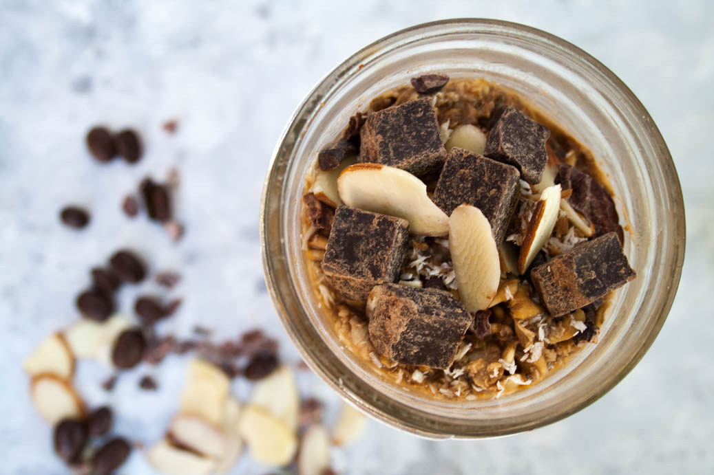 Mocha Almond Overnight Oats birds eye view