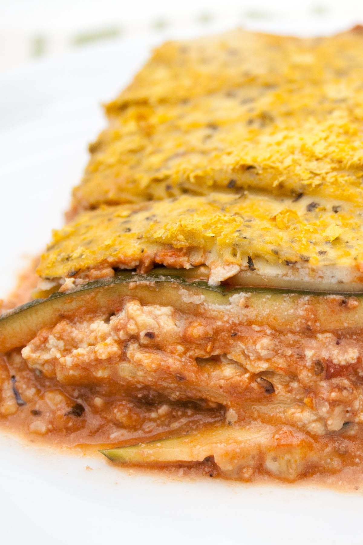 Vegan Zucchini Lasagna on a plate close up.