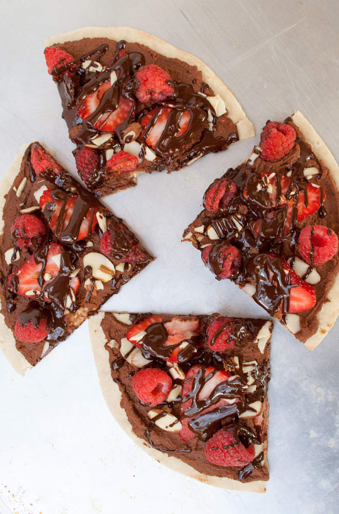 Vegan Chocolate Pizza on a baking sheet.