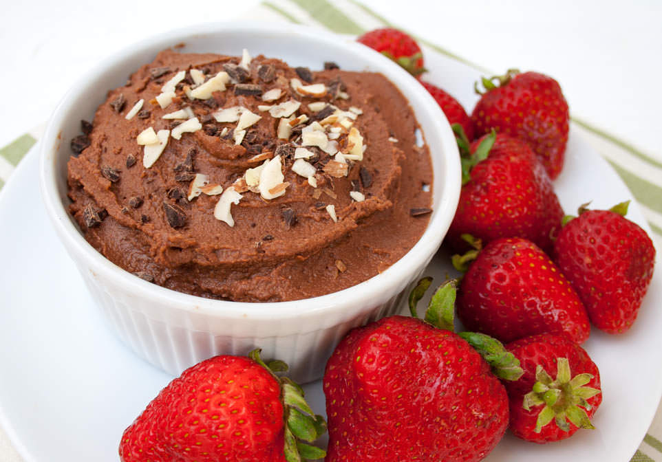 Dark Chocolate Hummus with strawberries.