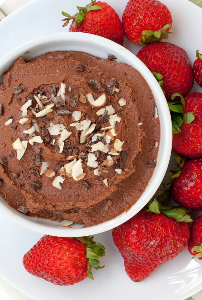 Dark Chocolate Hummus with strawberries.