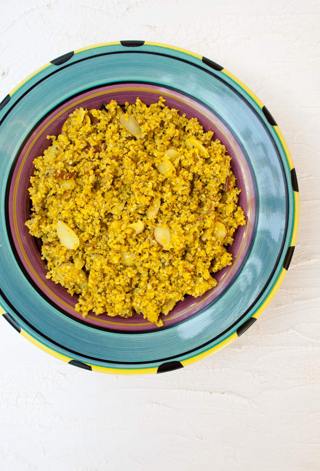 Hemp Seed Cauliflower Rice Pilaf birds eye view.