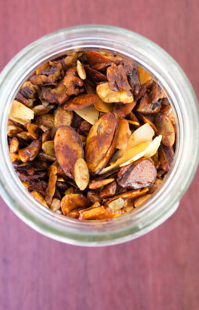 Grainless Granola in a jar bird's eye view.