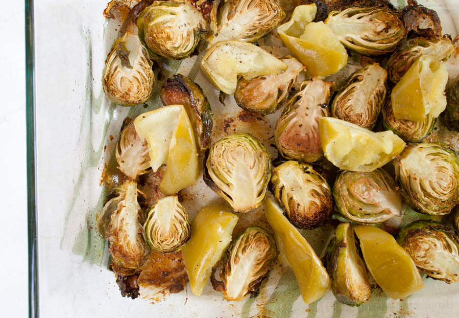 Roasted Brussels Sprouts and Apples after baking.