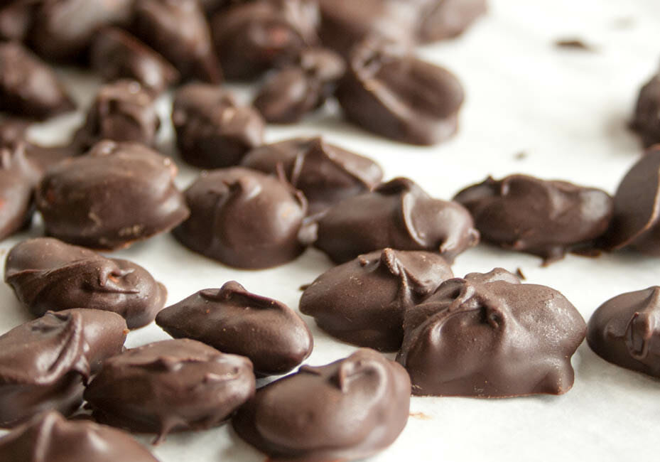 Vegan Mexican Chocolate Covered Almonds close up.