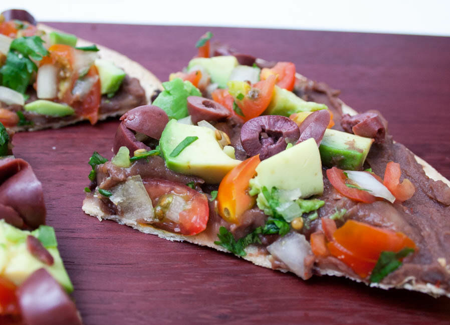 Vegan Mexican Tortilla Pizza close up.