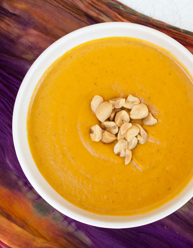 5 Ingredient Curry Peanut Pumpkin Soup birds eye view.