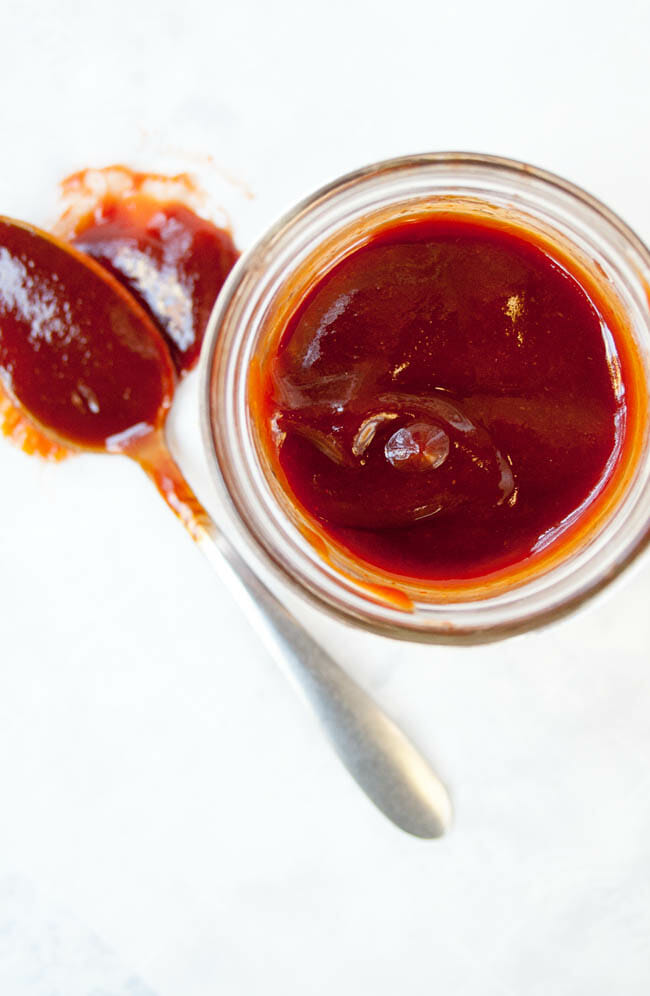 4 Ingredient Sriracha BBQ Sauce birds eye view.