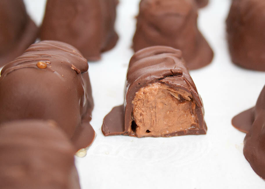 Double Chocolate Frozen Yogurt Bites close up.