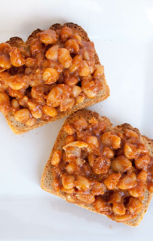 Sweet and Spicy Sriracha Beans on Toast birds eye view