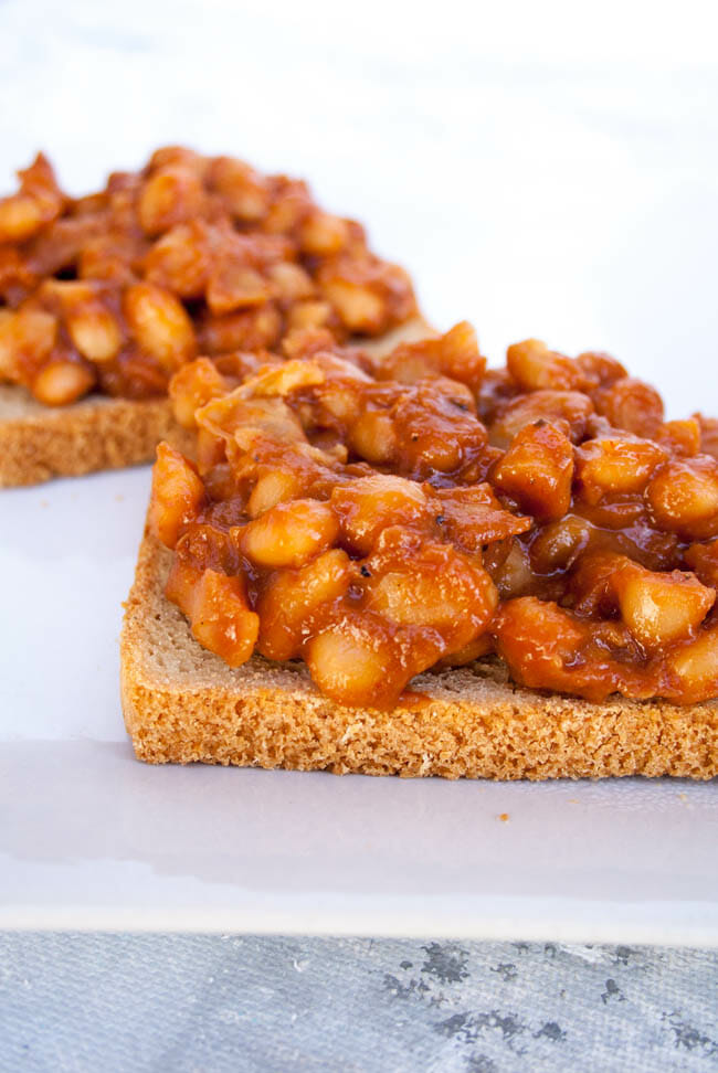 Sriracha Beans on Toast on a plate.