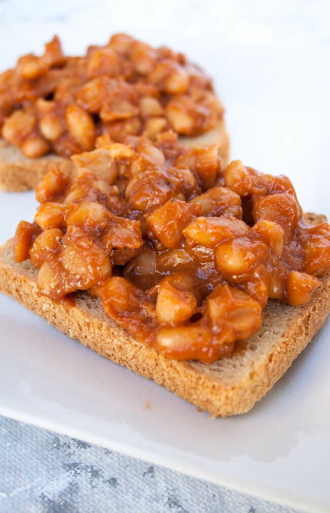 Sweet and Spicy Sriracha Beans on Toast close up