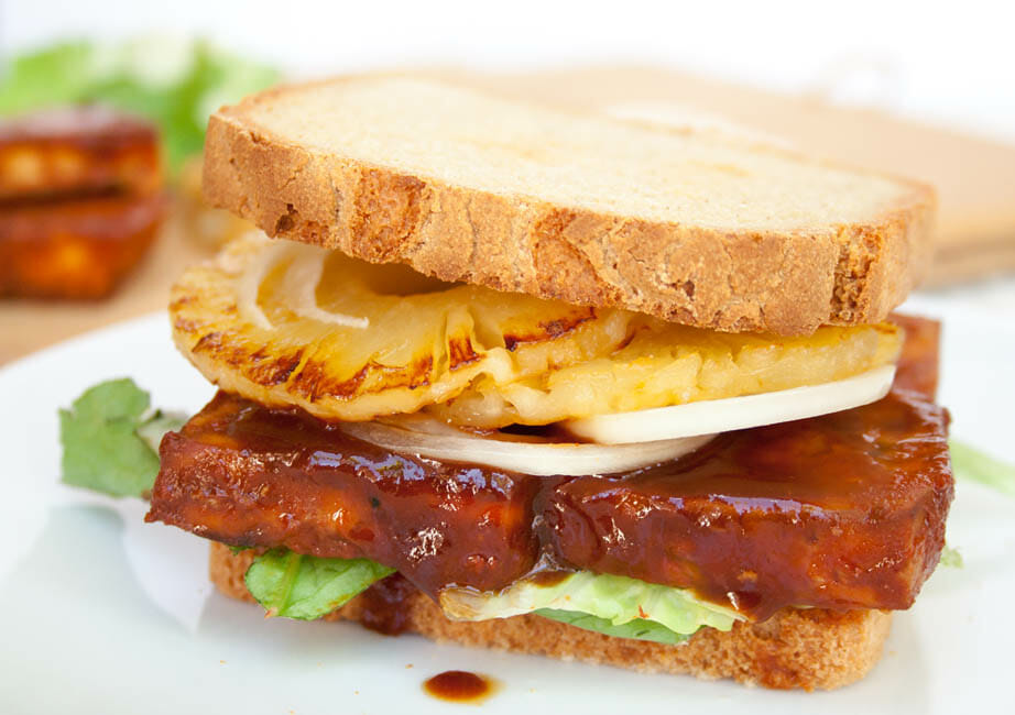 Baked BBQ Tofu Sandwich on a plate.