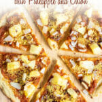 Chipotle Pizza with Pineapple and Onion photo with text.