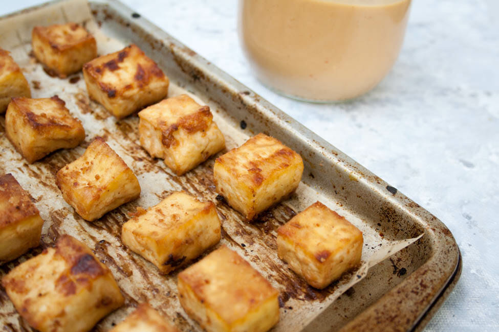 Crispy Baked Tofu with Peanut Sauce - Create Mindfully