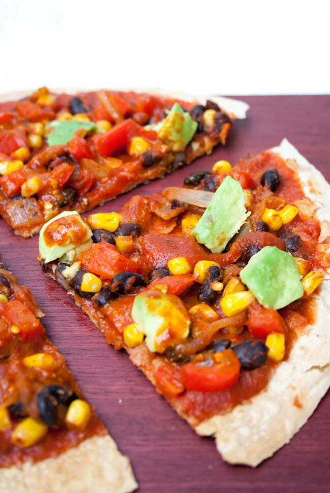 Vegan Enchilada Tortilla Pizza close up