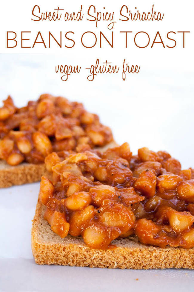Sweet and Spicy Sriracha Beans on Toast photo with text.