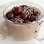 Chocolate Cherry Chia Pudding in a large mug.