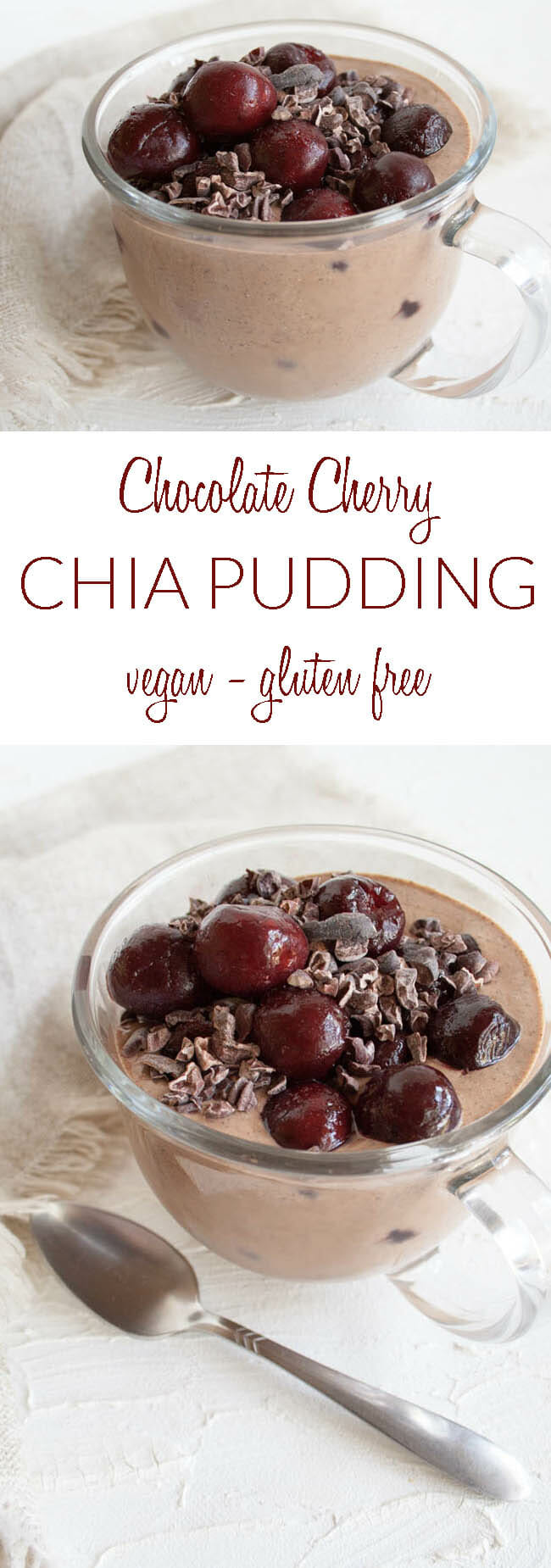 Chocolate Cherry Chia Pudding collage photo with text.