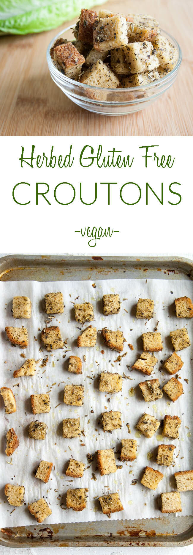 Herbed Gluten Free Croutons collage photo with text.